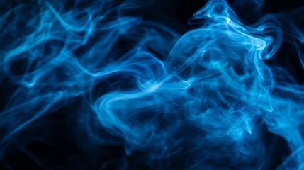 Poster - Abstract blue smoke swirling against a black background, mysterious and ethereal