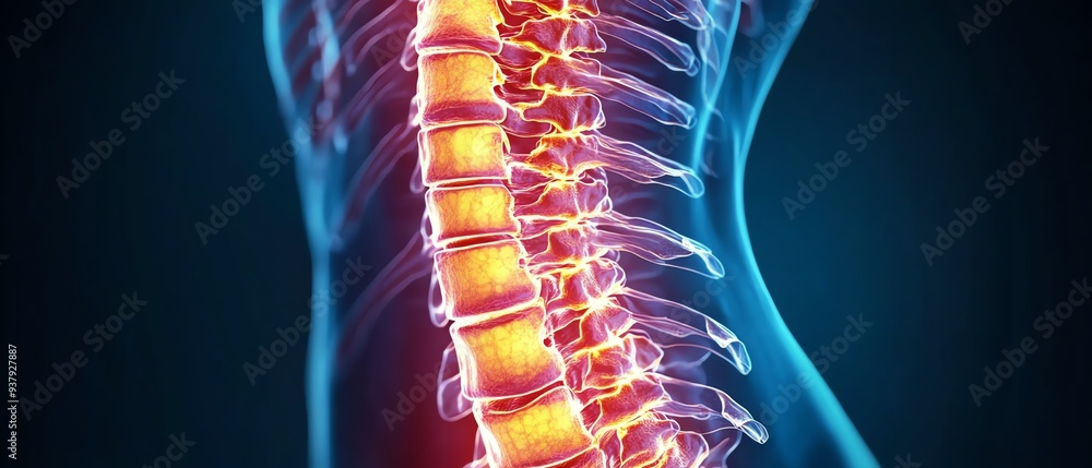 Detailed illustration of a human spine showcasing vertebrae and nerves ...