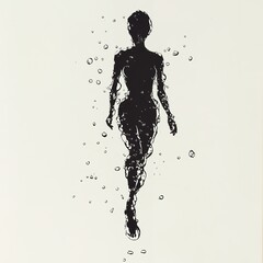 silhouette of humanoid figure made of water droplets