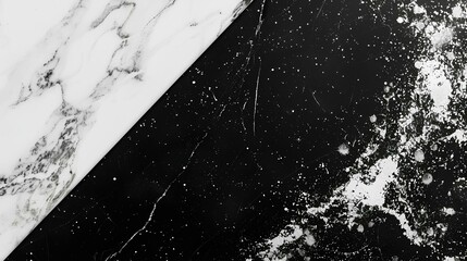 Black and white marble background with glitter, silver color on gray, perfect for elegant designs or branding mockups. White border on the right side of the frame