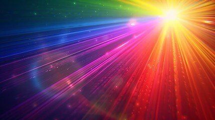 Poster - A vibrant burst of colorful light beams radiating in various hues, creating a dynamic visual effect.