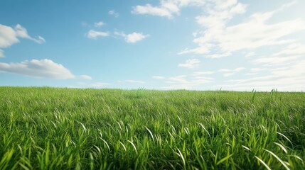 Vibrant green grass sways gently under a clear blue sky, reflecting the beauty of nature and the tranquility of open spaces.