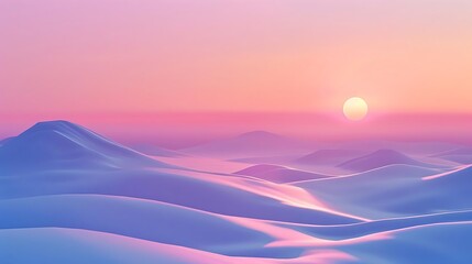 Wall Mural - A serene landscape at sunrise, featuring soft hills and a pastel sky.