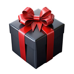 black gift box with red bow