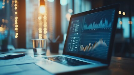 Fototapete - Advice teamwork and people at laptop with graphs charts or data analysis for business growth Research stats and collaboration at computer for sales development profit or finance budget : Generative AI