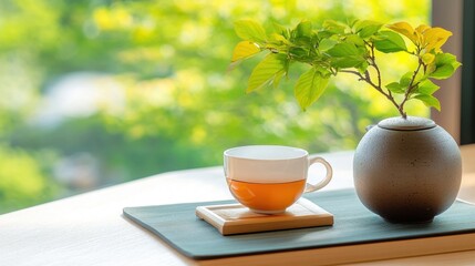 Wall Mural - A traditional Japanese tea ceremony in a peaceful garden