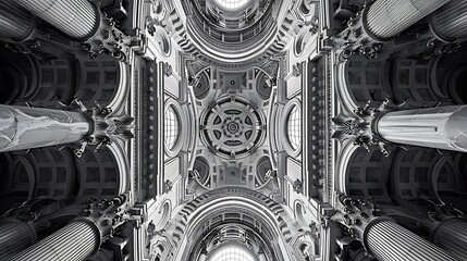 Poster - A stunning view of an ornate ceiling with intricate architectural details and grand columns.