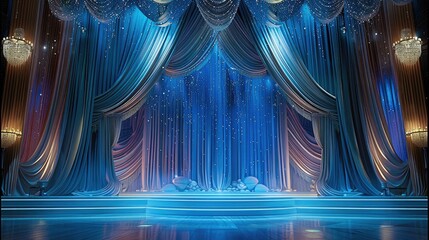 Aufkleber - An exquisite auditorium stage decorated with fine fabrics and sparkling diamonds. Generative AI.