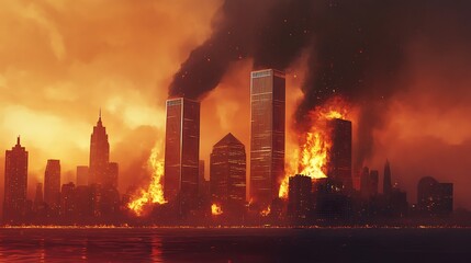 Wall Mural - Burning Cityscape: Skyscrapers Engulfed in Flames