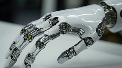 A close-up of a robotic hand with flexible joints, illustrating the mechanical design and control in mechatronics