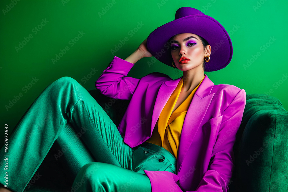 Beautiful cheeky confident Mexican young woman in purple business suit ...