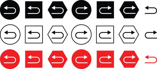 Wall Mural - set of circle rectangle polygon u turn arrow vector illustration.