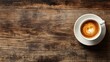 © David - Delicious Coffee Cup on Wooden Table Top View with Space, Rustic Beverage Concept