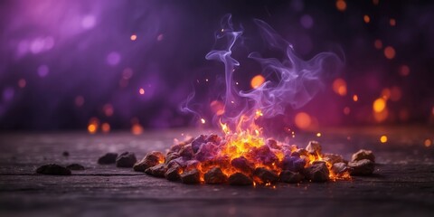 Wall Mural - abstract background featuring fiery purple sky with flame and smoke.