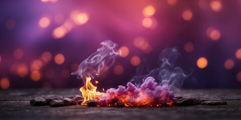 Wall Mural - abstract background featuring fiery purple sky with flame and smoke.