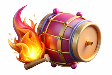 Holographic Flame and Drum with Celebration Text concept as A vibrant photo featuring a glowing holographic flame and drum representing the joyous celebrations of Dussehra. The design includes ample c