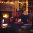 © cff999 - a demon sitting in front of a fireplace with wine