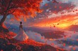 © cff999 - a woman stands on a hill overlooking the sunset