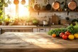 © Asmaa_Asmadi - Rustic Wooden Table with Fresh Herbs and Seasonal Vegetables in Cozy Kitchen Interior with Copy Space