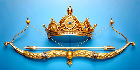 Ravana Crown and Bow Vector concept as Vector illustration of Ravanas crown and bow isolated on a white background capturing the essence of his power with intricate golden details and sharp edges repr