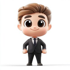 Cute cartoon financial advisor character, large head and big eyes, friendly smile, vibrant design aimed at children, set against a clear white background, engaging and cheerful.