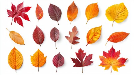 Canvas Print - Vibrant autumn leaves on white background, showcasing rich colors and intricate details. Evoking essence of fall in october, september, november