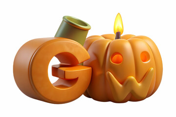 Flat Jack o Lantern and Candle with Glow Text concept as An isolated vector featuring a glowing jack o lantern and a candle with the word Glow in a warm inviting font. The elements are set against a w