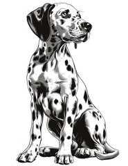 A playful dalmatian dog with distinct black spots on its white fur, showcasing its adorable nature and energetic personality.