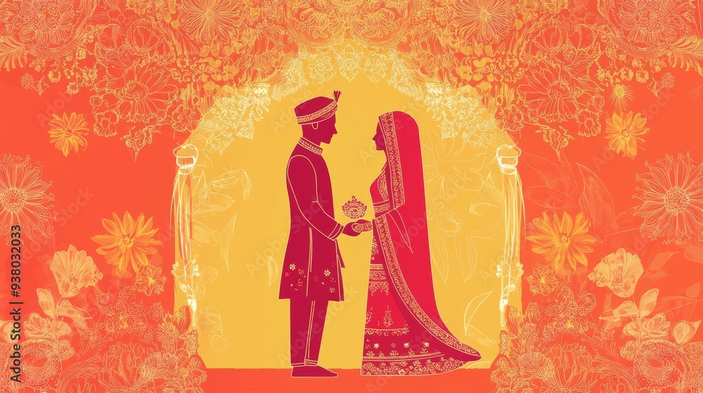 Indian Wedding Couple Silhouette with Floral Background - A silhouette ...