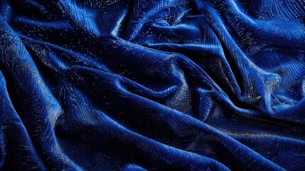 Canvas Print - A flat lay of a crushed velvet fabric in a deep royal blue, with its soft, shimmering texture visible