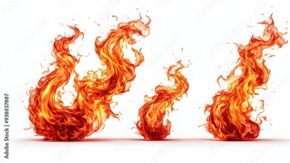Dynamic red fire flames isolated on white background