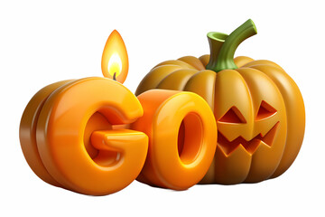 Jack o Lantern and Candle with Glow Text concept as An isolated vector featuring a glowing jack o lantern and a candle with the word Glow in a warm inviting font. The elements are set against a white 