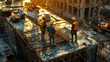 © Любов Талала - workers on a construction site tying rebar,morning, sunny