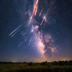 a meteor shower streaking across the night sky