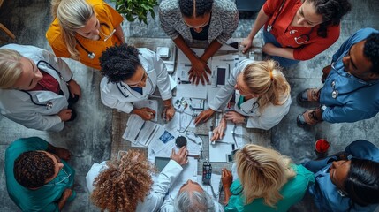  a group of multiethnic medical professionals including doctors, surgeons, and nurses