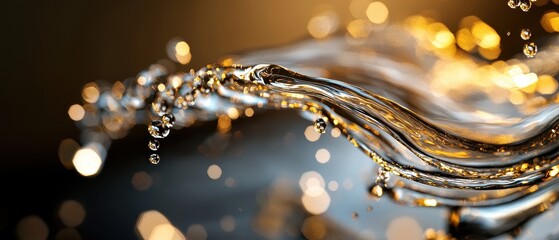 Wall Mural - Close-up of Water Droplets with Golden Bokeh Background Creating a Stunning Abstract Visual Effect