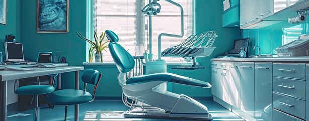 chair on dental clinic background, web banner format