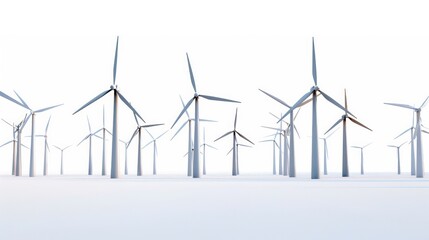 group of wind turbines, emphasizing renewable energy sources, with a clean white background to focus on the simplicity and efficiency of wind power