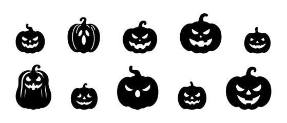 Wall Mural - Halloween pumpkin silhouette black filled vector Illustration icon