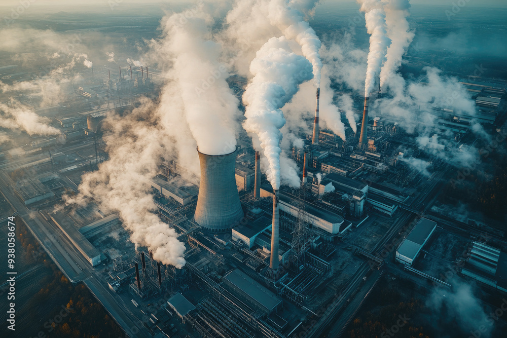 Operating Nuclear View of the operating nuclear power plant. Smoke comes from the ...