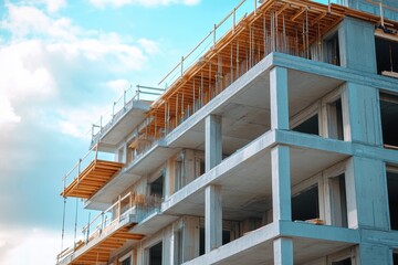 Concrete Structure of an Unfinished Building with Wooden Beams and Supports