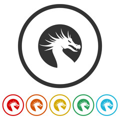 Poster - Dragon icon. Set icons in color circle buttons