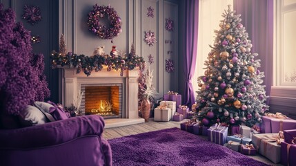 Wall Mural - christmas cozy home interior purple color