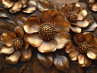 Sticker - a floral design featuring a variety of flowers with a golden color. The design is intricate and appears to be made with a technique that gives the flowers a shiny, metallic appearance.