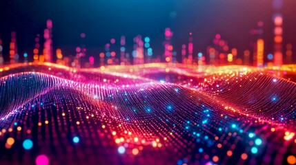 Wall Mural - colorful waves of light and data create a mesmerizing visual experience. this digital art showcases 
