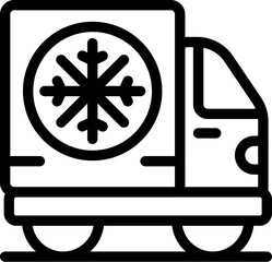 Wall Mural - Simple black and white icon of a delivery truck transporting frozen food, ensuring freshness and quality through cold chain logistics