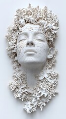 33. **A lifelike 3D render of a ceramic art portrait showcasing a creative writer with intricate tilework, isolated on a white background