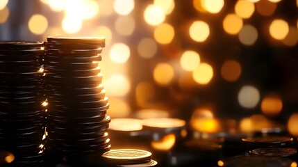 Stacked Coins on a Blurred Light Background, Signifying Business Prosperity