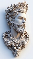 Wall Mural - 28. **A detailed 3D render of a ceramic art portrait featuring a noble prince with elaborate patterns and textures, isolated on a white background