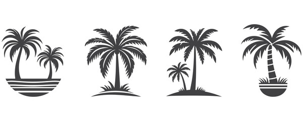 palm tree black silhouette style vector illustration art isolated on transparent background - Generative AI	
